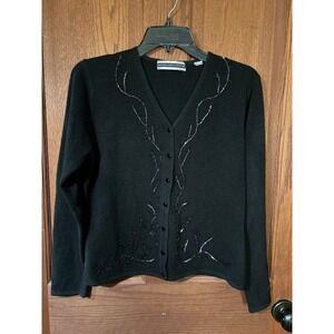 Amanda Smith Petites Black Beaded Cardigan Sweater Women's S/M V-Neck